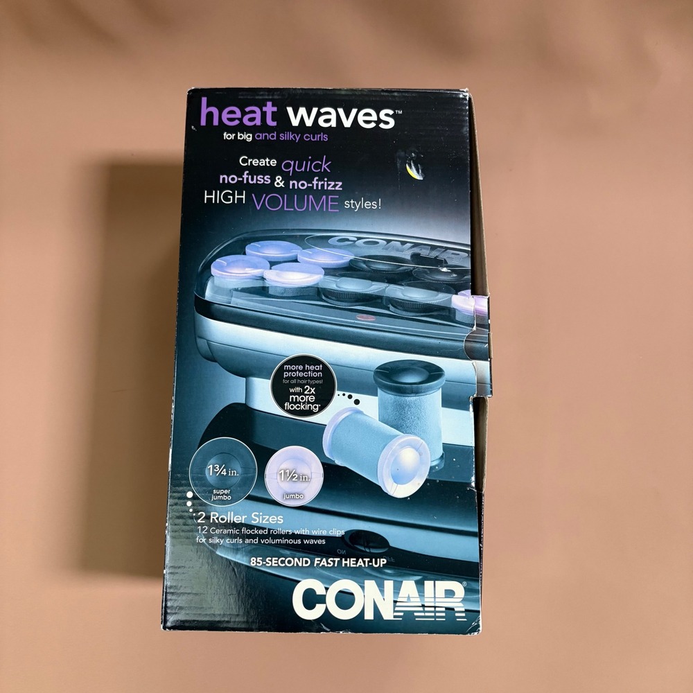 Conair Heat Waves 12 Ceramic Flocked Hot Rollers Jumbo Super Jumbo CHV14X Black
